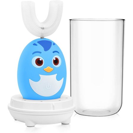 Lasten sähköhammasharja IPX7 U-muotoinen silikoniälykäs hammasharja USB-ladattava hammasharja 3 toiminnolla (2-6-vuotiaille - sininen)