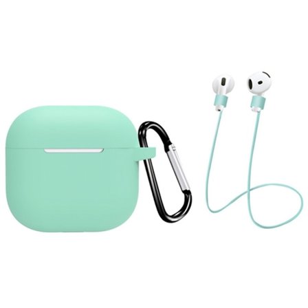 AirPods 4 öronsnäckor Silikonfodral med hörlurar Anti-Lost Strap och karbinhake - Mintgrön