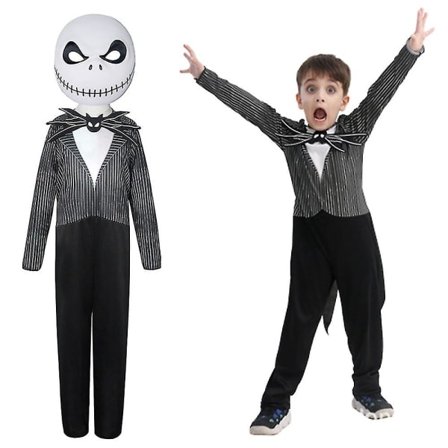 '3-14 År Barn Halloween Nightmare Jack Skellington Cosplay Jumpsuit Med Maske V 5-7 År'