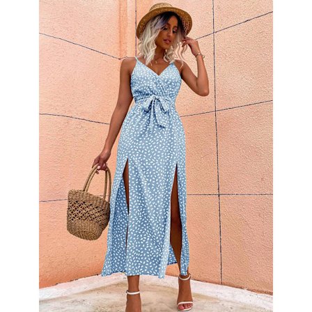 Kvinders dyb V-hals rygløs spaghetti strop blomster afslappet maxi kjole