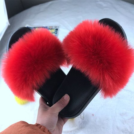 Kvinner Komfortable Fluffy Faux Fur Flat Sliders Slippers Sandaler