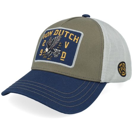 Von Dutch - Premium Twill Baseball Cap With Badge Olive/Navy A-frame Trucker Adjustable Green Cap - @ Hatstore