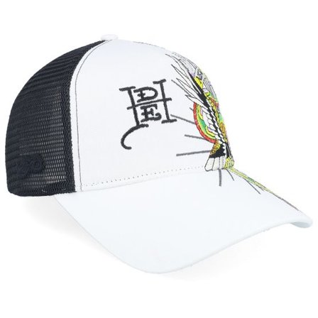 Ed Hardy - Vit trucker Keps - Eagle & Snake Battle Twill Mesh White A-Frame Trucker @ Hatstore