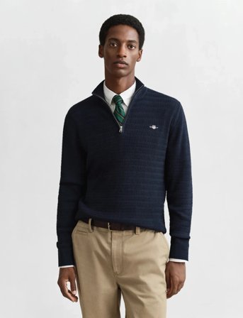 GANT Mini Cable Half Zip - Navy - M