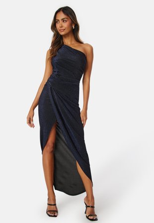 John Zack Glitter One Shoulder Rouch Dress Navy Klær