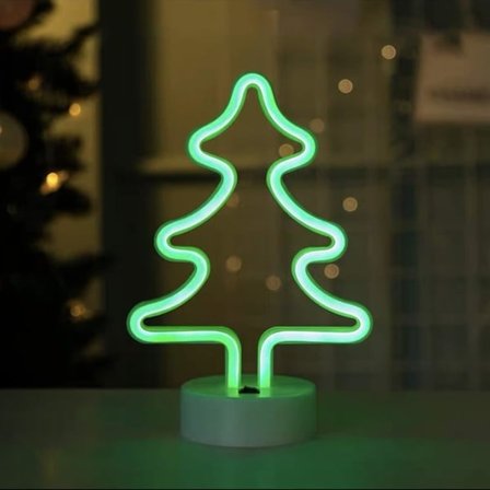 QU)Juletræ Neonskilt Lampe med Base Grøn LED Nat Neon Lyssilt til Festartikler Pigerum Dekoration Tilbehør