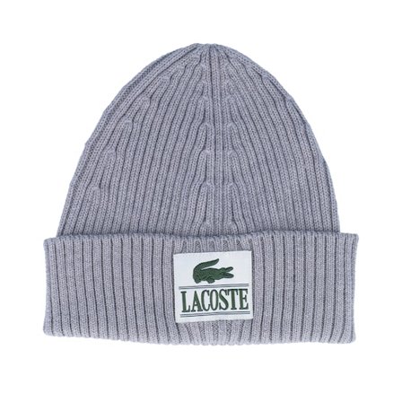 Lacoste - Patched Grey Cuff Cuff Grey Beanie - @ Hatstore