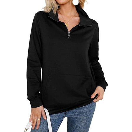 Dam långärmad sweatshirt med dragkedja och fickor