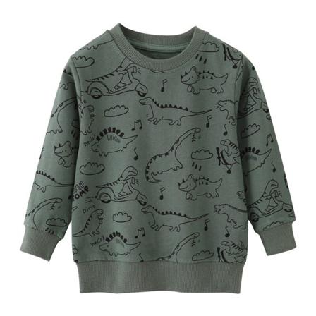 Pojkar Dinosaur Print Sweatshirt Crew Neck Fall Toppar