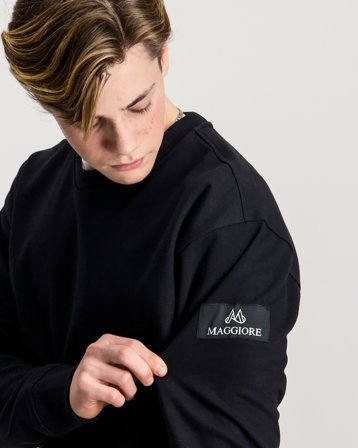 MAGGIORE Double Knit Crew Neck Svart Genser Gutt - Kids Brand Store