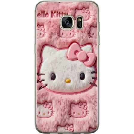 Kompatibelt Mobildeksel til Samsung Galaxy S7 edge Hello Kitty rosa fluffy bakgrunn med ikoniskt ansikt og kawaii-estetikk