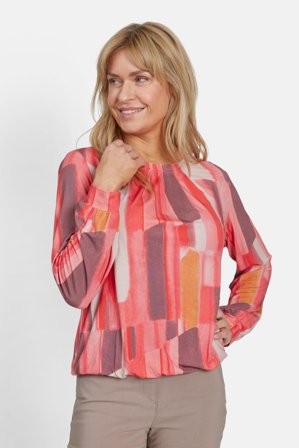 SIGNATURE - Langærmet T-shirt - Rød Mix - Mønstret / Elastik i Taljen