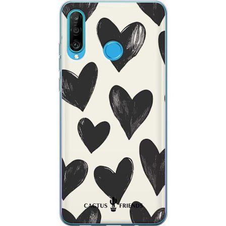 Kompatibel Mobilcover til Huawei Huawei P30 lite Cactus and Friends - Bold Black Love Pattern