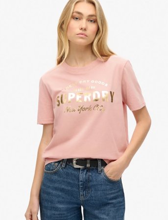 Superdry Luxe Metallic Logo Relaxed Tee - Pink - 12