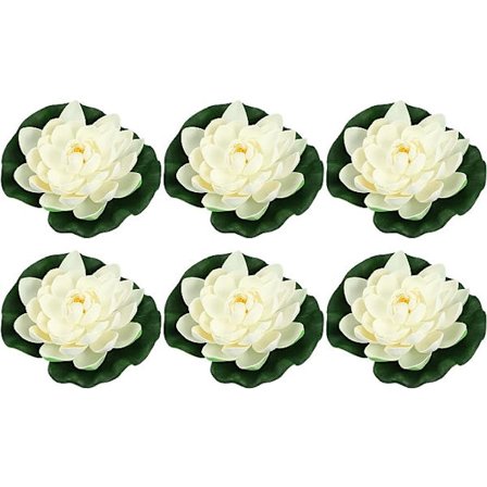 6 stk Kunstige Flytende Lotusblomster, Kunstige Lotusblomster for Hage Dammer Bassengdekorasjon, Hvit, 7"