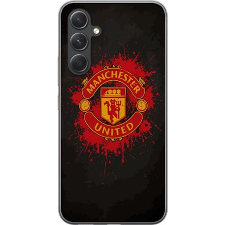 Kompatibelt Mobildeksel til Samsung Samsung Galaxy A55 Manchester United logo i rød og gul farge med røff sportslig bakgrunn