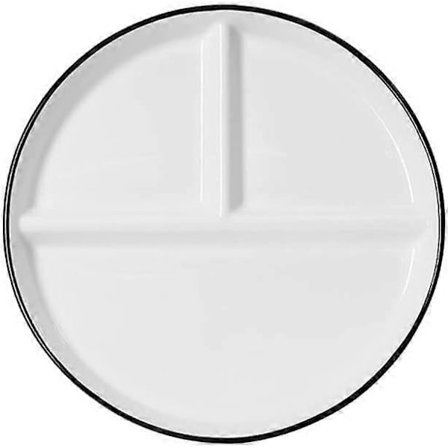 Porcelænstallerken til sund kost, vægttab tallerken med 3 rum, portionstallerken til vægttab for voksne