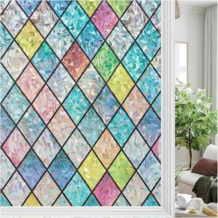 Vinduesfilm Uigennemsigtig Regnbue Privatlivsfilm Statisk Klæbende Vindue Farverig 3D Regnbueeffekt Vinduesfilm 44,5 x 200 cm uden Klæbemiddel UV-