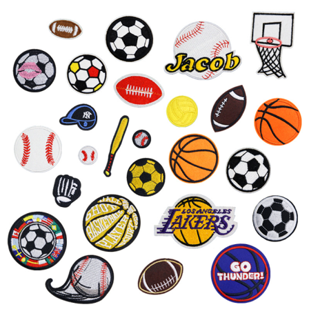 Sæt med 26 stryge-på patches Basketball/tennis/rugby/fodbold