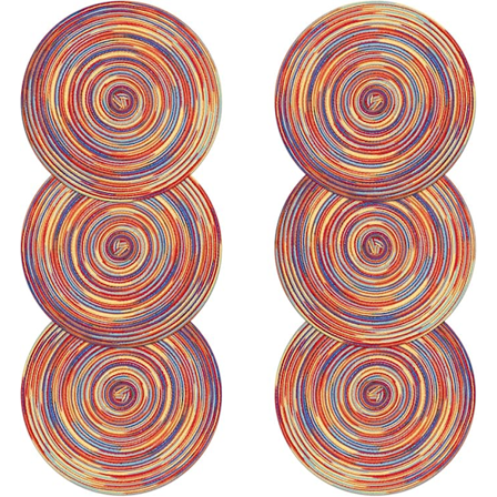 Värikkäät satiinivärjätyt kudotut puuvillaiset tabletit, 6 kpl, 38x38 cm, pestävät pyöreät tabletit, lämmönkestävät joulutabletit, liukumaton 