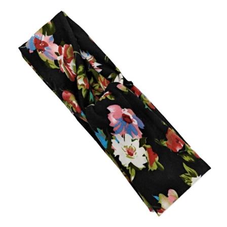 Håndsydd Floral Black Stretch Pannebånd