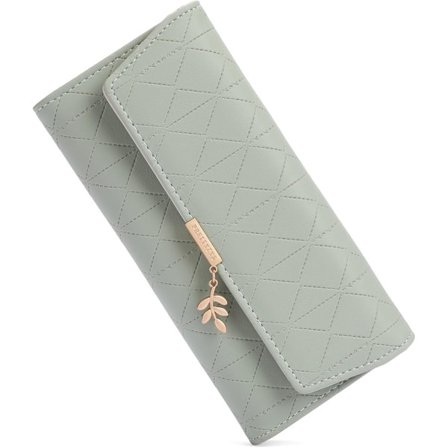 Dame Lommebok i Skinn Trifold Lommebøker Dame Clutch Stor Kredittkortholder med Glidelås Myntlomme