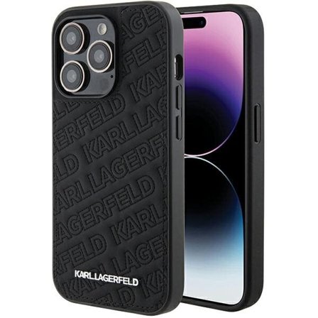 Karl Lagerfeld Quiltet K-mønster iPhone 15 Pro taske - Sort