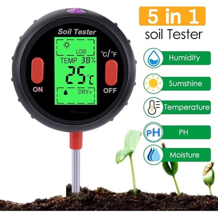 Jordfuktighetsmätare 5-i-1 Jord PH/Fuktighet/Ljus/Ljustest Trädgårdsredskap