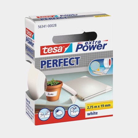 Lærredstape / tesaband Tesa PERFECT Extra Power, 19 mm x 2.75 meter, hvid