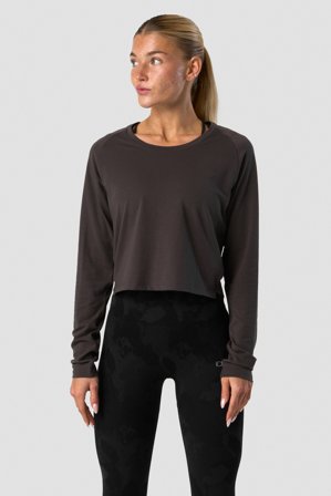 ICANIWILL - Stride Cropped Long Sleeve Wmn Charcoal - Pitkähihaiset - Naiset - Treenivaatteet ICIW:ltä