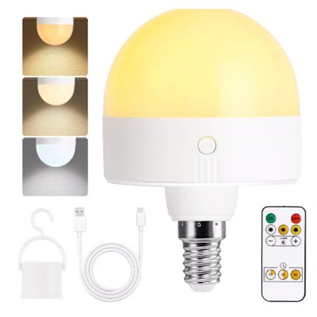 E14 Oppladbare LED-pærer (2-pakning, 300 lumen, 9 watt tilsvarende effekt, dimbar, med fjernkontroll)