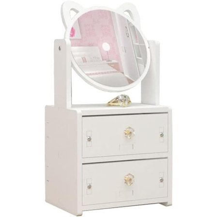 Meikkipeili - Meikkilaatikko - Kissan korva peili - Valkoinen