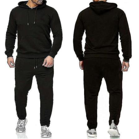 2-delt/sæt Fitness træningsdragt til mænd Casual Sportsbukser Top Sweatsuit Hættetrøjesæt #yogu Z X Black L