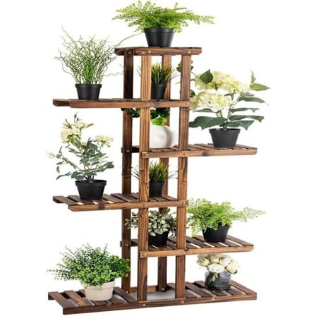 COSTWAY 6-tasoinen Puinen Kukkateline Kuusesta, 75 x 25 x 140,5 CM, Kasviteline Ulko- ja Sisätiloihin