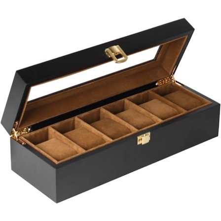 Urkasse til mænd, opbevaringsæske til ur i massivt træ, smykkeorganisator med klart låg (6 rum, 31*20*8 cm)