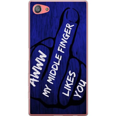 Kompatibelt Mobildeksel til Sony Xperia Z5 Compact Mørk typografisk illustrasjon med hjerteform og budskap om vennskap mot dyp blå tretekstur