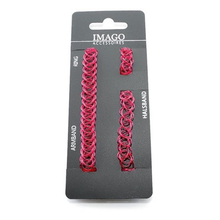 Fuchsia/Rosa Stretch Smyckesset -Halsband/Choker, Armband & Ring