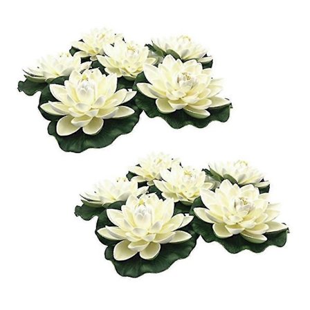 12 stk. Kunstige Flydende Skum Lotusblomster, med Vandpude Ornamenter, Elfenbenshvid, perfekt til Terrasse