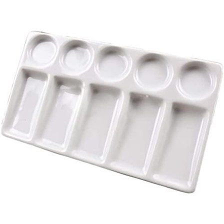 Akvarelpaletbakke med 10 rum Hvid rektangulær keramisk kunstnerpalet Porcelæns akvarelpalet Egnet til akvarel, gouache