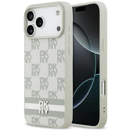 DKNY Rutigt fodral med tryckta ränder Fodral för iPhone 17 Pro Max - Beige