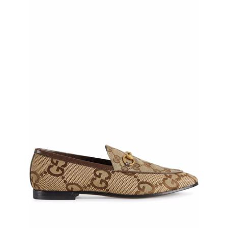 Gucci Mocins Jordaan en toile GG Brun, Dame Loafers, Størrelse: 38 EU