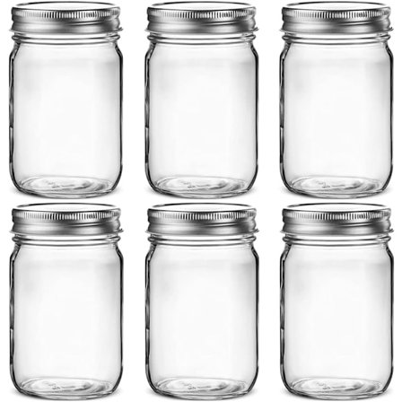 6-pack glasburkar med bred öppning, klara glasburkar med lock för försegling, torrvaror, snacks, godis, gör-det-själv