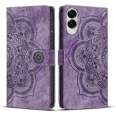 Frostet Lærveske for Mandala Emed Retro Telefon Lilla(FQ) For Samsung Galaxy S25 Edge 5G{KDO}