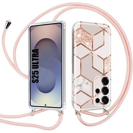 Beskyttelsescover - BOOLING - til Samsung Galaxy S25 Ultra - Marmor Rose Design - Med snor