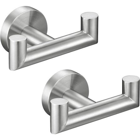 2-delt badeværelseskrog, Håndklædeholder, Vægmonteret håndklædeholder, Dobbelt tøjkrog i rustfrit stål, Badekåbekrog, Dobbelt håndklædeholder - sølv