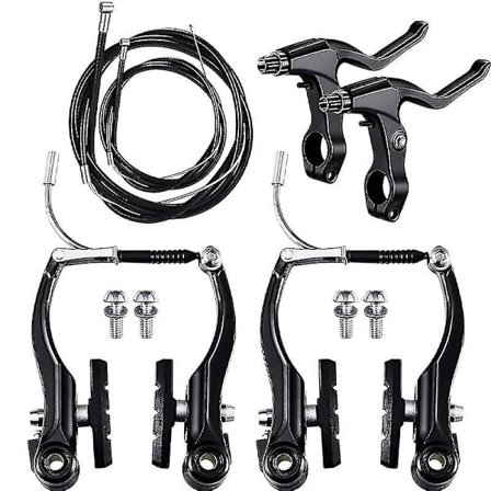 Komplet Cykelbremsesæt, Sorte For- og Bagcykel MTB Hybrid Bremse Inder- og Yderkabler og Håndtag