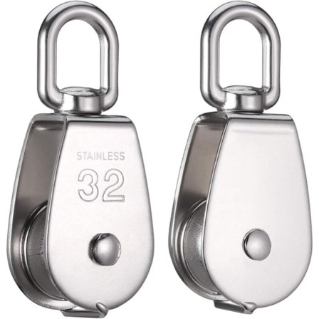 2 kappaleen sarja 32 mm M32 hihnapyöriä 304 ruostumattomasta teräksestä - Yksi hihnapyörä, jonka enimmäiskuormitus on 250 kg - Sisä- ja ulkokäyttöön 