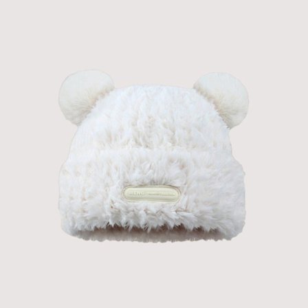 Stickad mössa Bear Ear Hat VIT