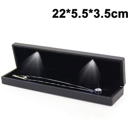 Smykkeskrin til kvinder, LED-belyst vedhæng/armbånd/halskæde gaveopbevaringsboks (halskædestørrelse), sort