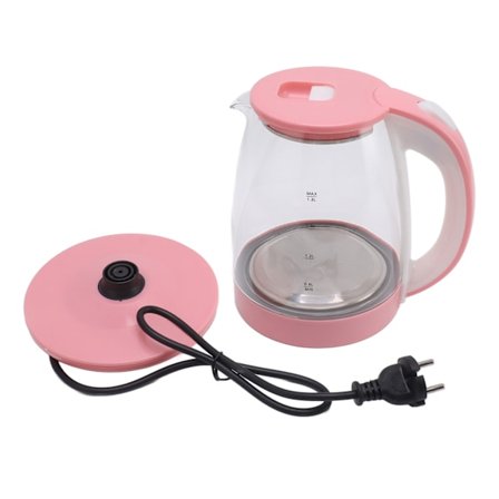 1800W Elektrisk Vannkoker 2L Varmt Vannkoker Bred Åpning Glass Tekanne Automatisk Avstenging Koking Tørr Beskyttelse EU-Plugg 220V Rosa